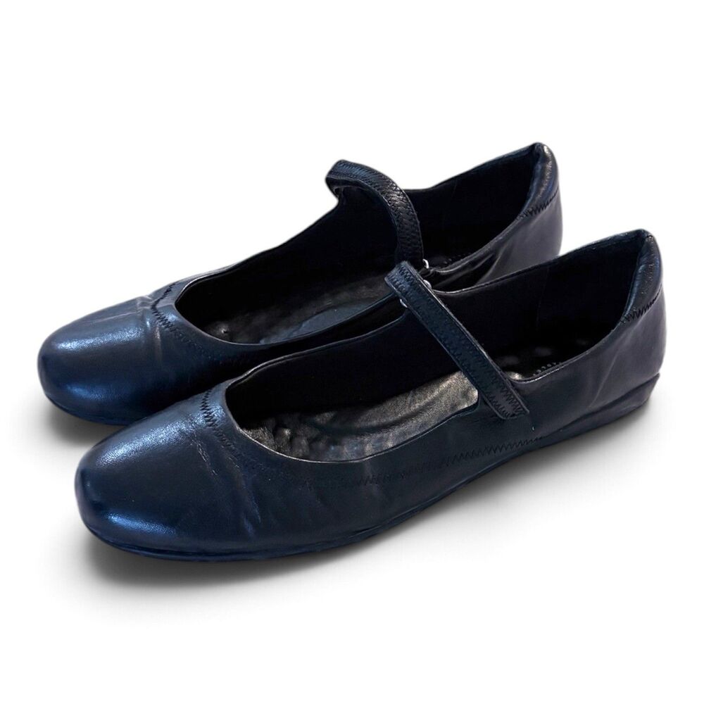 Walking Cradles Size 13W Mary Janes Black Leather Hook & Loop Strap Flats Shoes